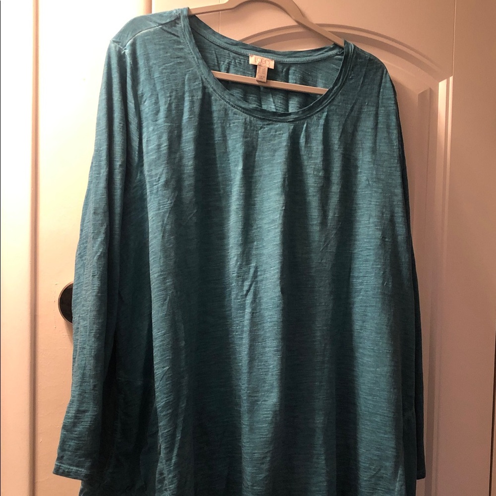 LOGO by Lori Goldstein Teal Long-Sleeve Scoop Neck Top